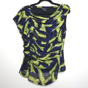 ​Etcetera Silk Abstract Artsy Flutter Sleeve Top Size 10 Green Blue Dopamine